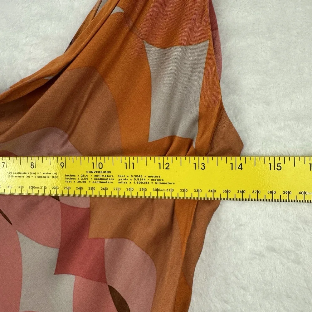 Two Cumberland Geometric Brown Orange Multi Midi Dress Women Medium Adjustable